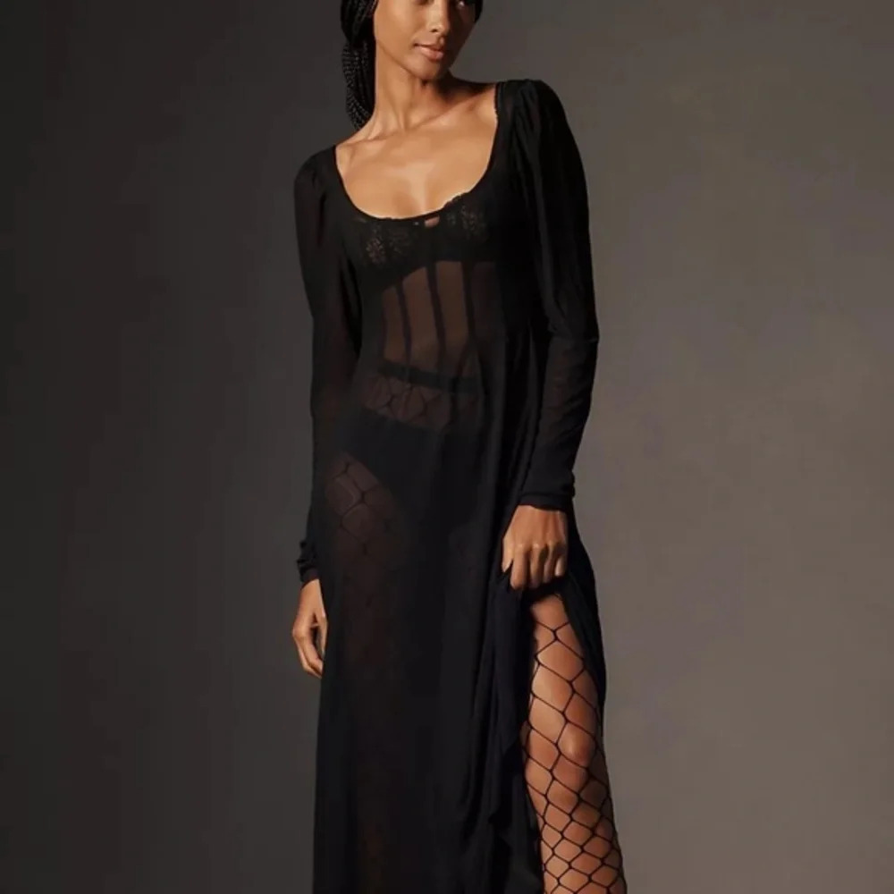 NWT Anthropologie Sheer Ruched-Sleeve Midi Dress Small
